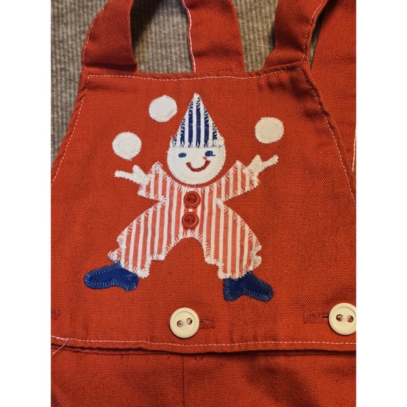 Vintage Just‎ Babes Baby Overalls Sz 18 Mos Red Clown Embroidered 70s 80s - Picture 2 of 5
